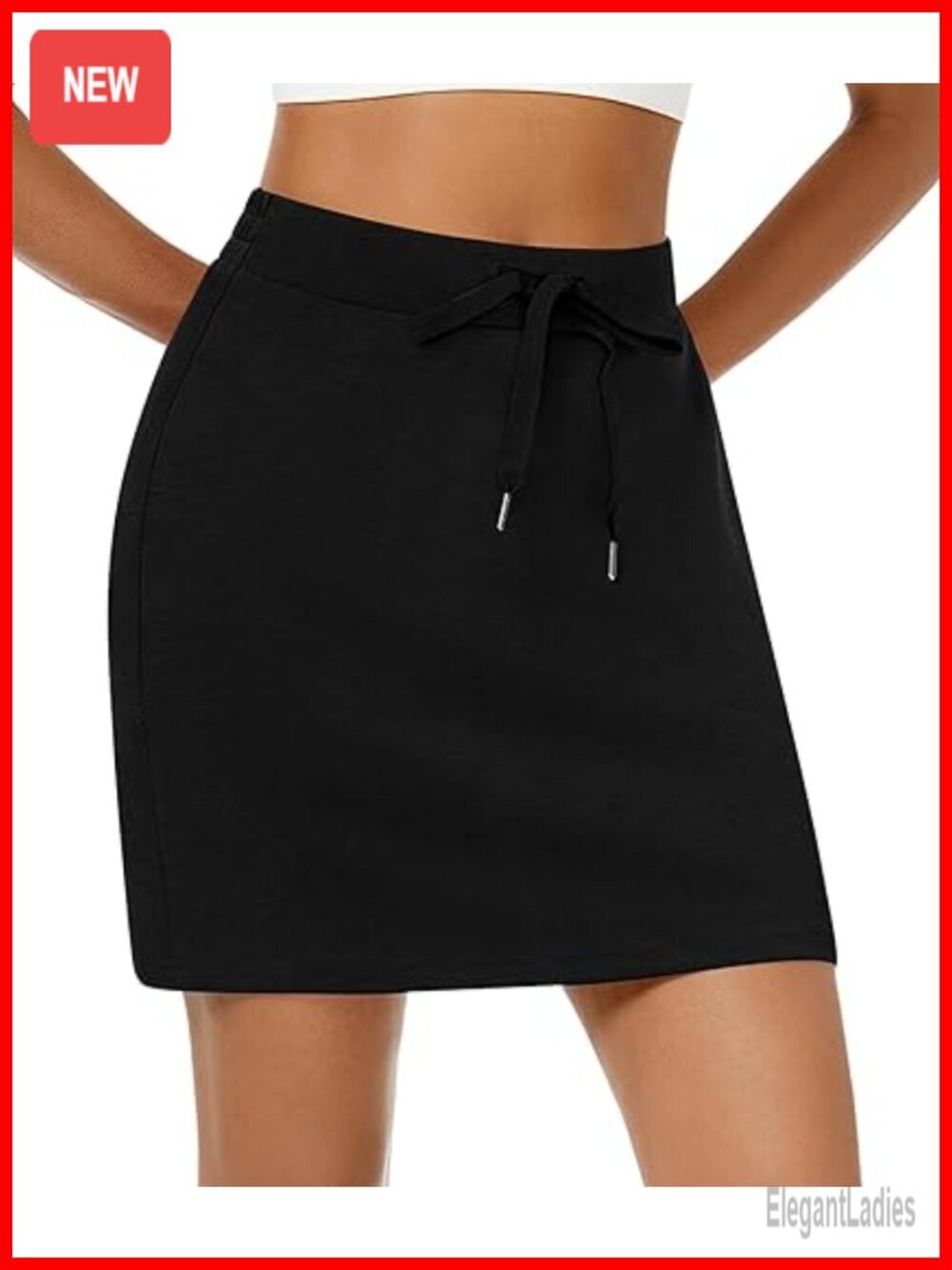 High Waisted Mini Skort with Pockets Drawstring Double-Layer Skirt
